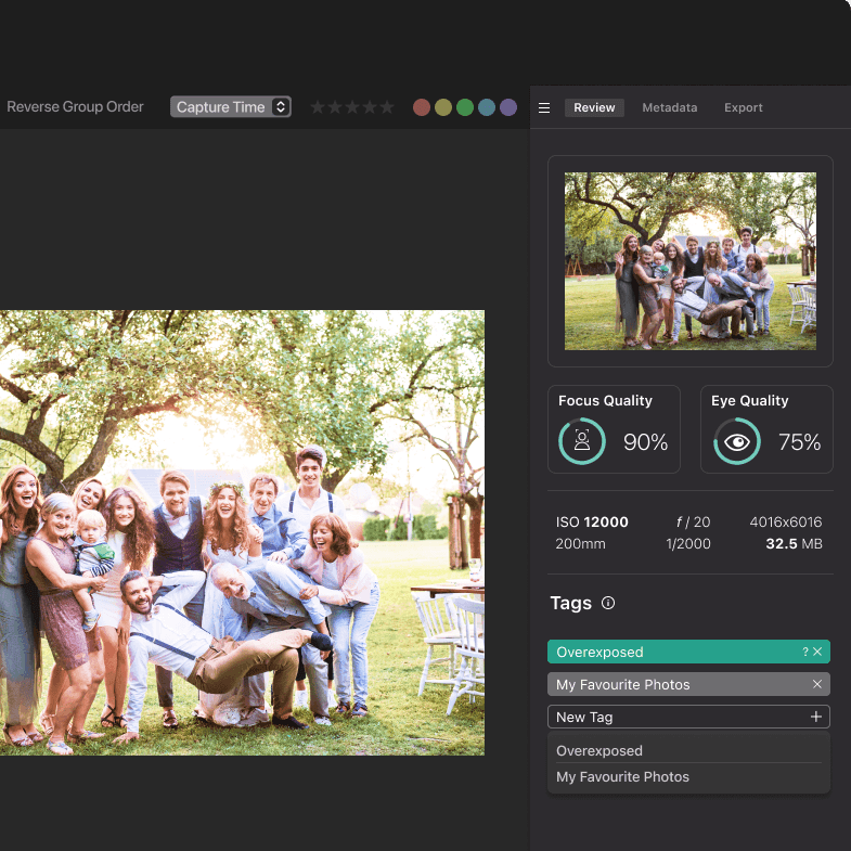 The AI feedback panel showing per-image quality ratings and transparent reasoning