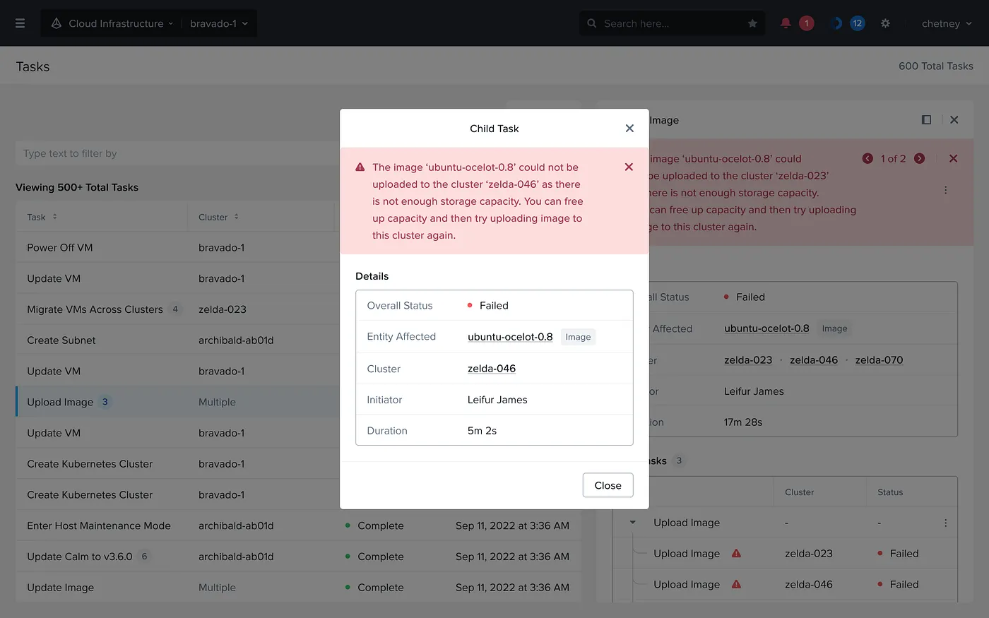 Human-readable error banners with child task mapping showing which subtasks failed