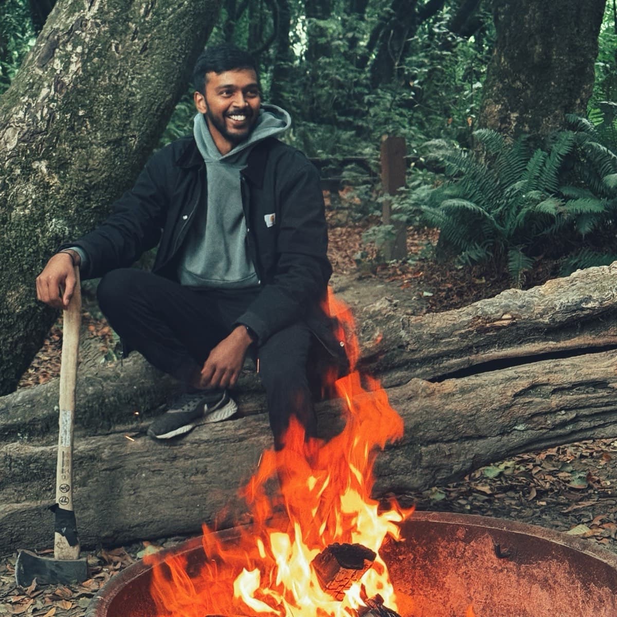 Sourabh by a campfire