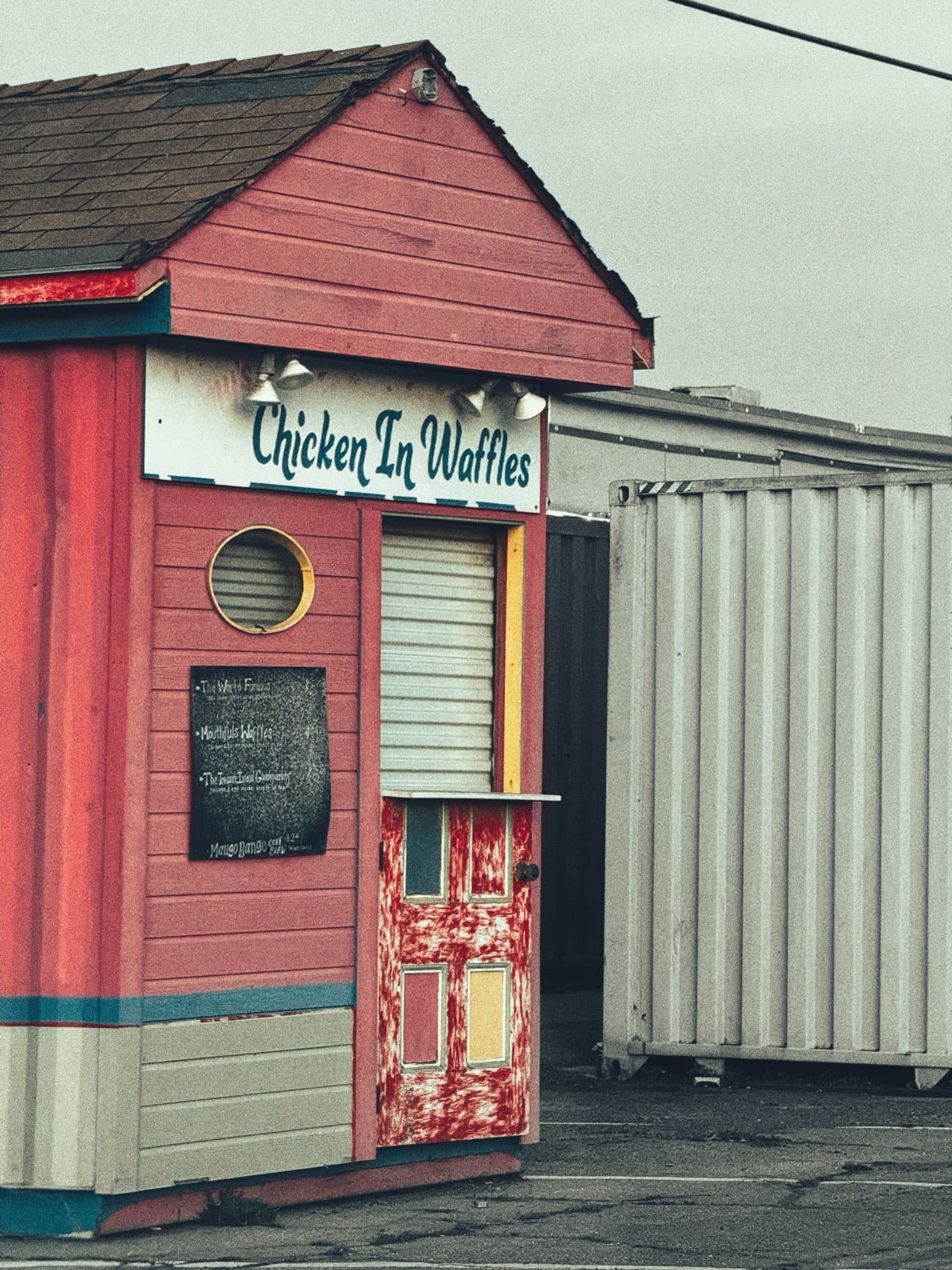 Chicken In Waffles food shack with vintage color grading